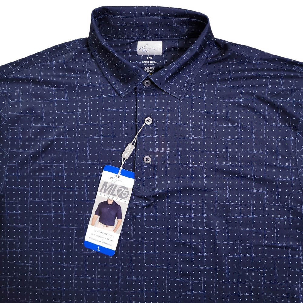 Greg Norman Polo Shirt Mens L ML75 Blue 4‎ Way Stretch Play Dry Performance NWT